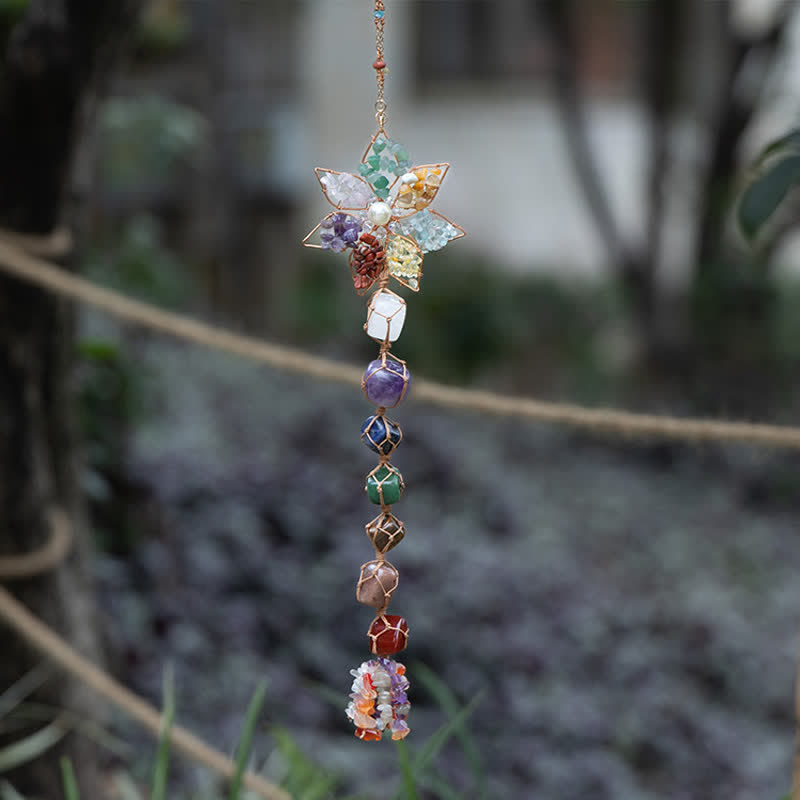 Olivenorma Chakra Colorful Stone Flower Pendant Wind Chime - image 4