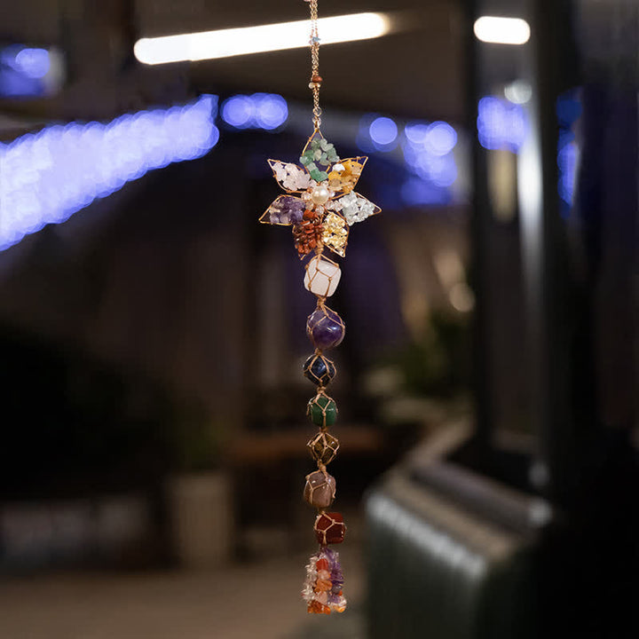 Olivenorma Chakra Colorful Stone Flower Pendant Wind Chime - image 5