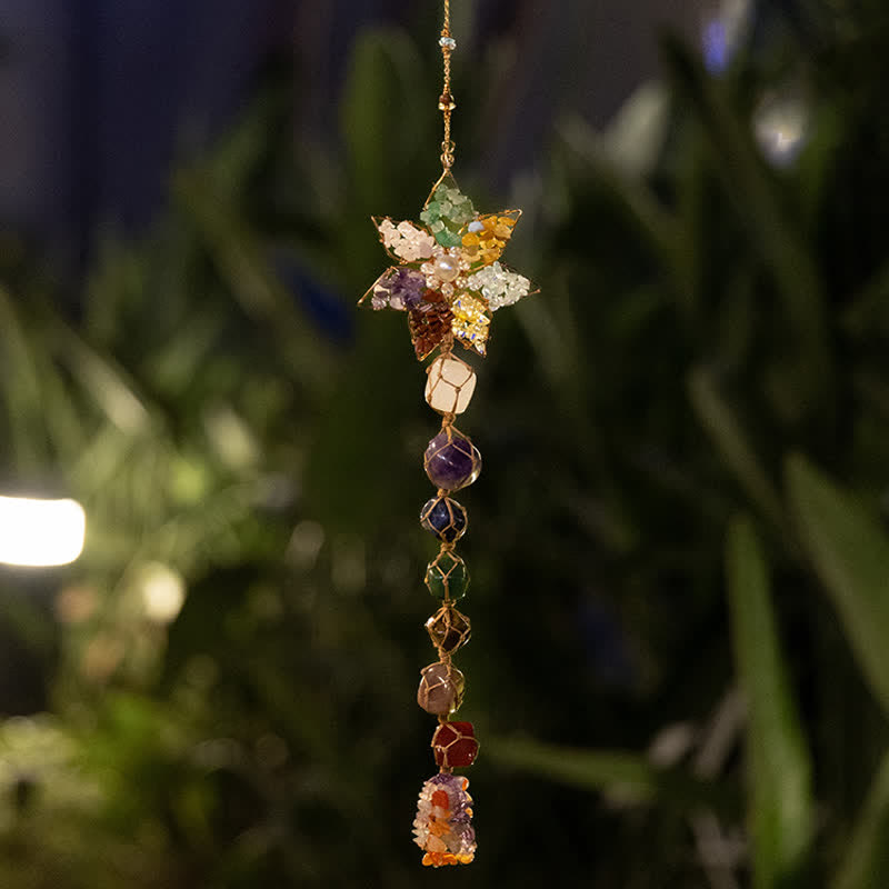 Olivenorma Chakra Colorful Stone Flower Pendant Wind Chime - image 6
