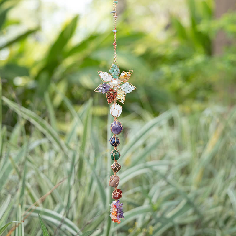 Olivenorma Chakra Colorful Stone Flower Pendant Wind Chime - image 7