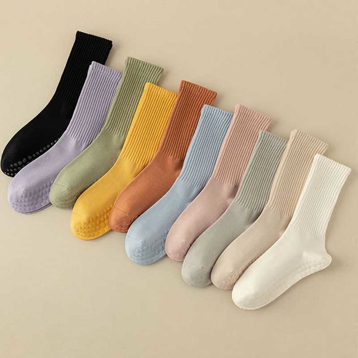 Olivenorma Striped Textured Crew Non-Slip Grip Pilates Barre Comfort Workout Socks with Breathable Cotton Design Yoga Socks - image 22