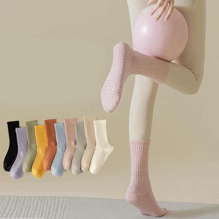 Olivenorma Striped Textured Crew Non-Slip Grip Pilates Barre Comfort Workout Socks with Breathable Cotton Design Yoga Socks - image 0