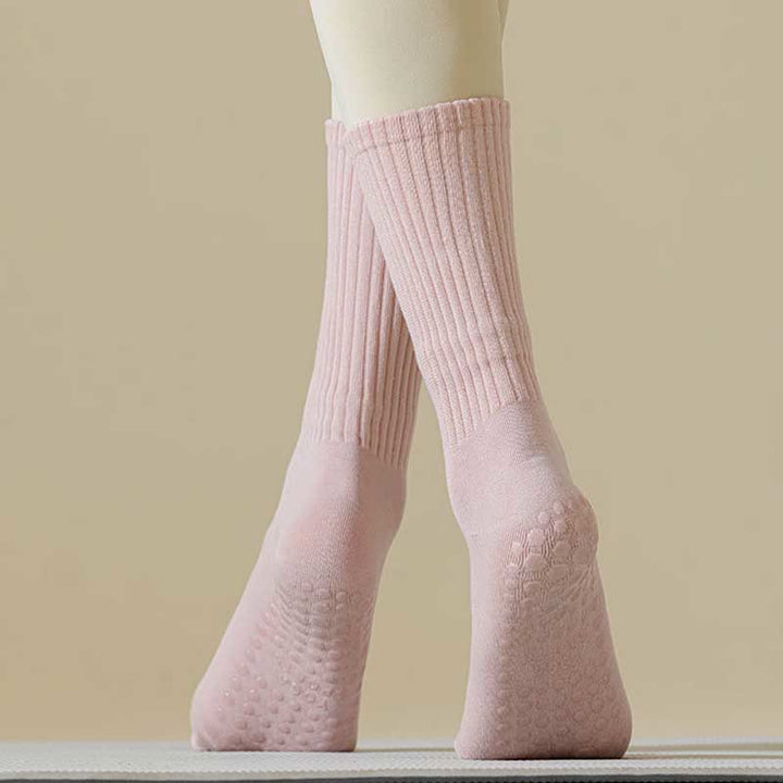 Olivenorma Striped Textured Crew Non-Slip Grip Pilates Barre Comfort Workout Socks with Breathable Cotton Design Yoga Socks - image 3