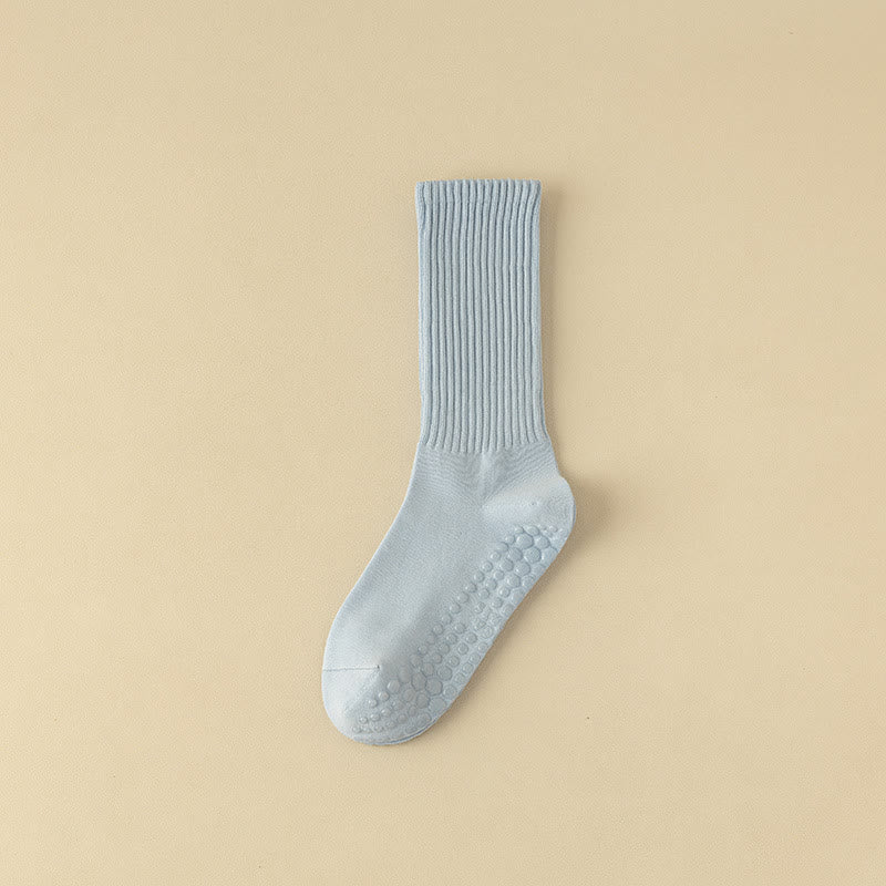 Olivenorma Striped Textured Crew Non-Slip Grip Pilates Barre Comfort Workout Socks with Breathable Cotton Design Yoga Socks - LightBlue - 10 Pairs - image 16