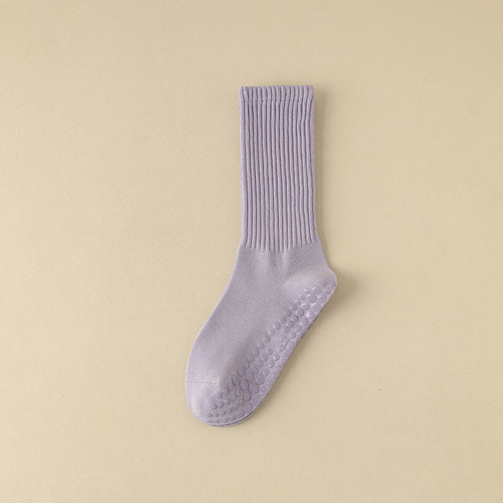 Olivenorma Striped Textured Crew Non-Slip Grip Pilates Barre Comfort Workout Socks with Breathable Cotton Design Yoga Socks - Purple - 10 Pairs - image 15