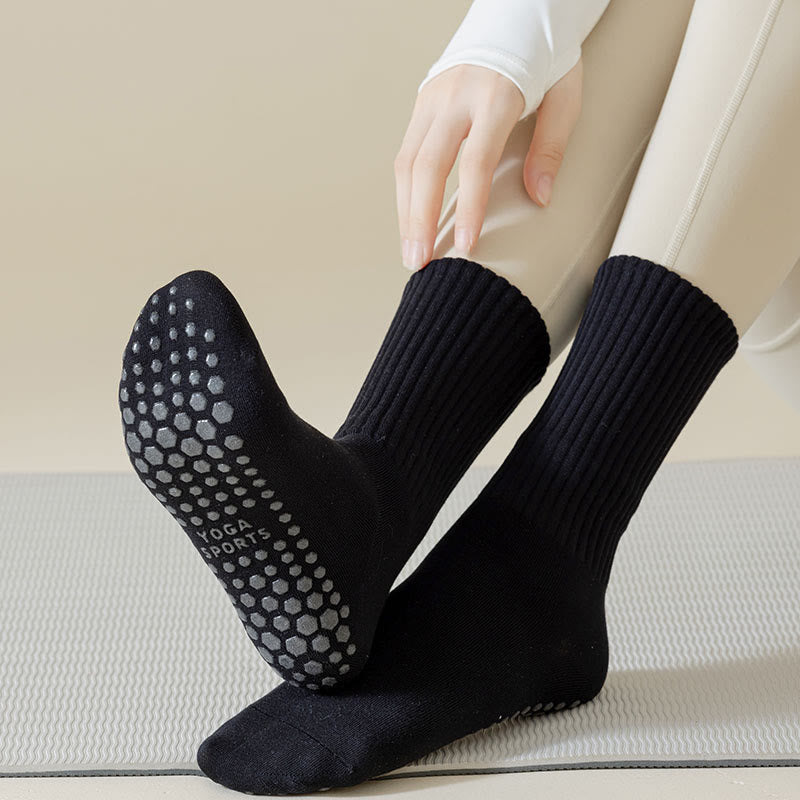 Olivenorma Striped Textured Crew Non-Slip Grip Pilates Barre Comfort Workout Socks with Breathable Cotton Design Yoga Socks - image 9