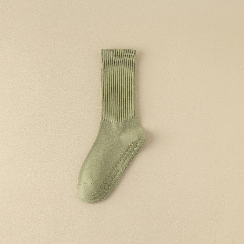 Olivenorma Striped Textured Crew Non-Slip Grip Pilates Barre Comfort Workout Socks with Breathable Cotton Design Yoga Socks - Green - 10 Pairs - image 20