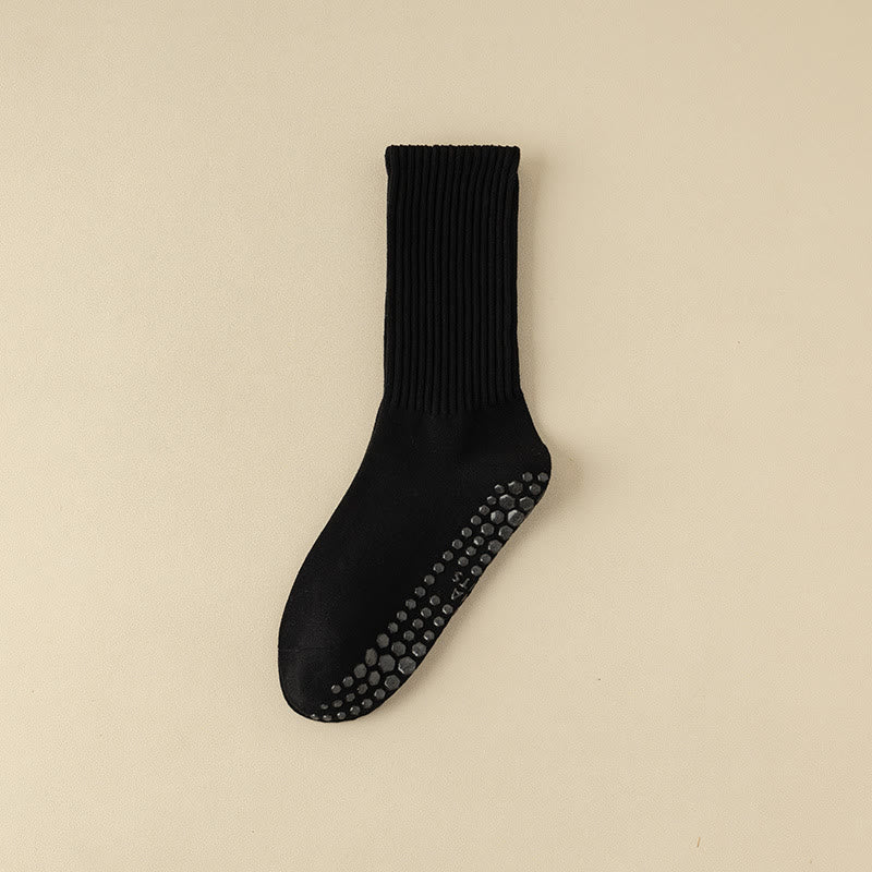 Olivenorma Striped Textured Crew Non-Slip Grip Pilates Barre Comfort Workout Socks with Breathable Cotton Design Yoga Socks - Black - 10 Pairs - image 8