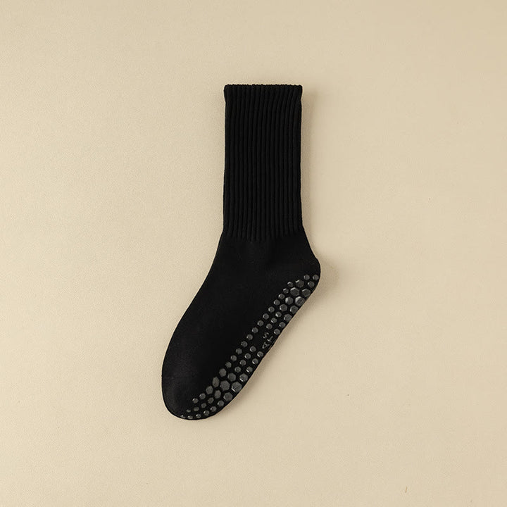 Olivenorma Striped Textured Crew Non-Slip Grip Pilates Barre Comfort Workout Socks with Breathable Cotton Design Yoga Socks - Black - 10 Pairs - image 8