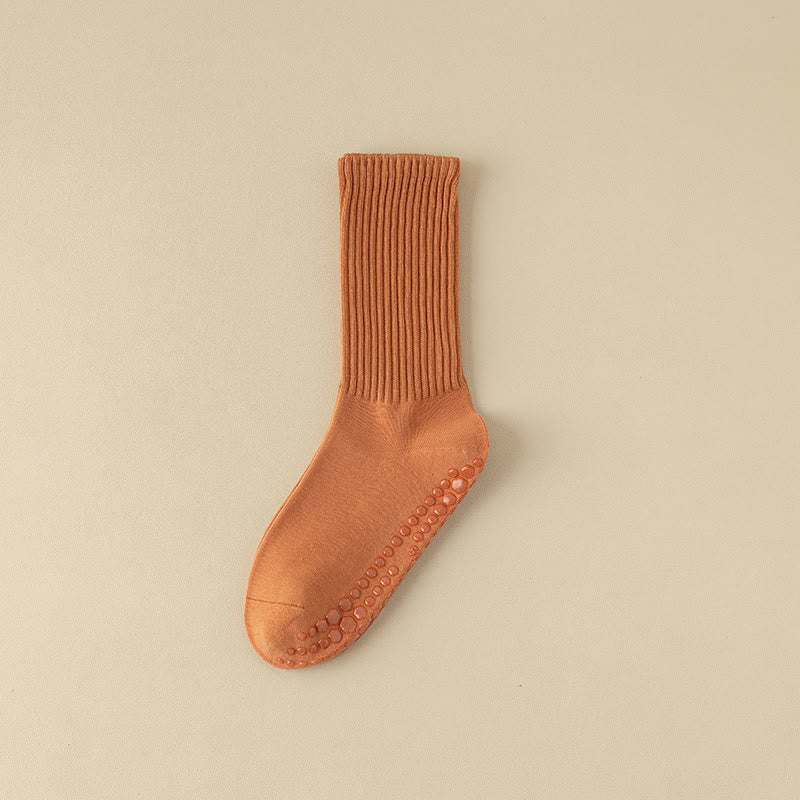 Olivenorma Striped Textured Crew Non-Slip Grip Pilates Barre Comfort Workout Socks with Breathable Cotton Design Yoga Socks - Orange - 10 Pairs - image 19