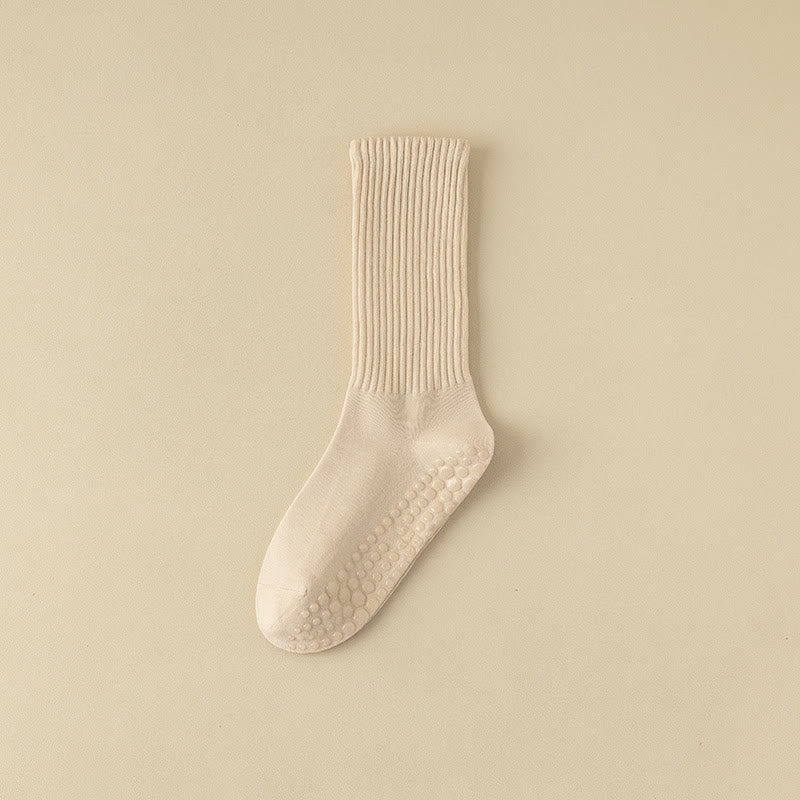 Olivenorma Striped Textured Crew Non-Slip Grip Pilates Barre Comfort Workout Socks with Breathable Cotton Design Yoga Socks - Khaki - 10 Pairs - image 18
