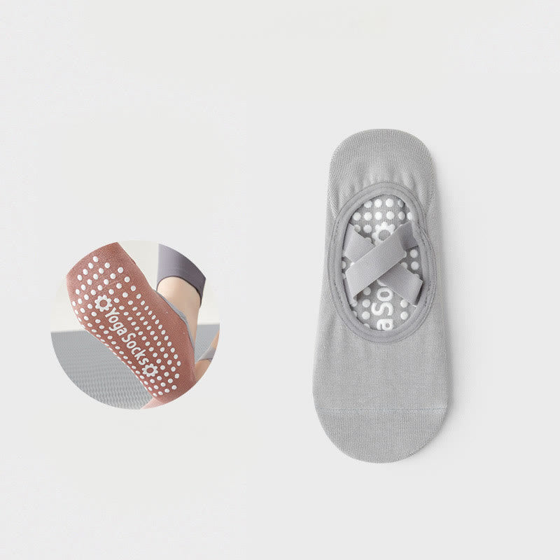 Olivenorma Nonslip Yoga Pilates Barre Sock with Straps - 2 Pairs (BUY 1 GET 1 FREE) - LightGray - image 16