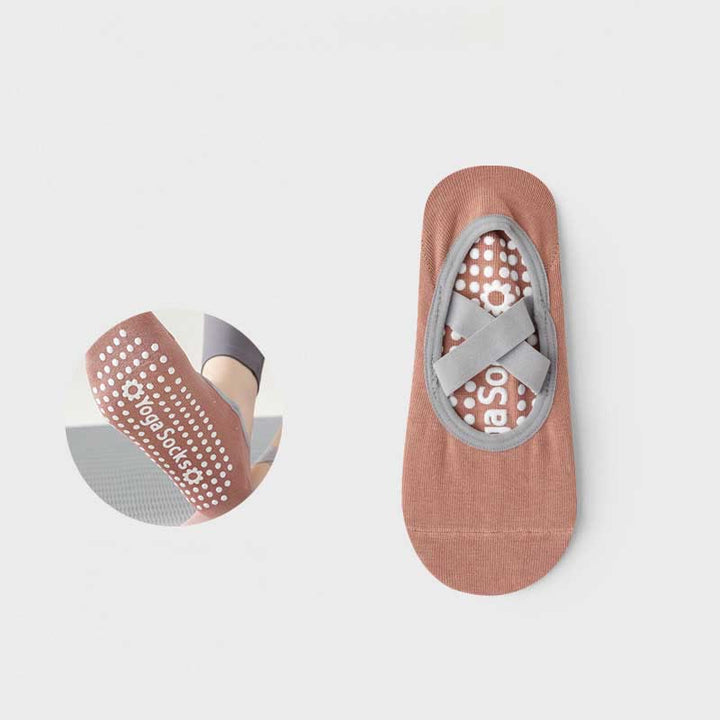 Olivenorma Nonslip Yoga Pilates Barre Sock with Straps - 2 Pairs (BUY 1 GET 1 FREE) - IndianRed - image 5