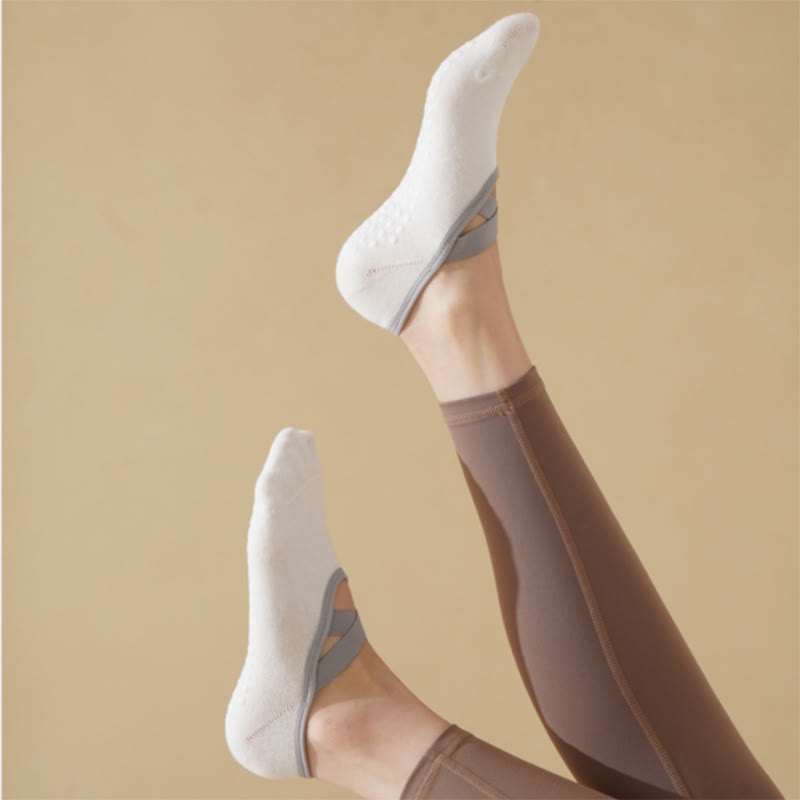 Olivenorma Strap Yoga Pilates Barre Socks Non-Slip Grip Fitness Socks - White - 10 Pairs - image 13