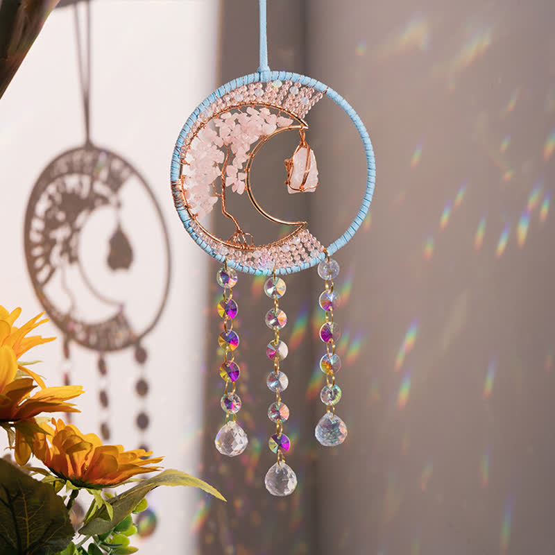 Olivenorma Rose Quartz Moon Pendant Sun Catcher Wind Chime - image 1