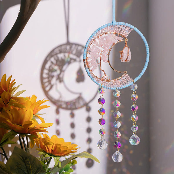 Olivenorma Rose Quartz Moon Pendant Sun Catcher Wind Chime - image 3