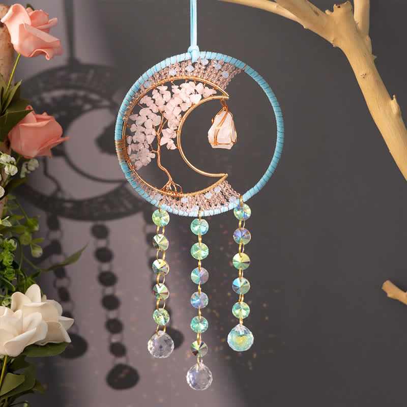 Olivenorma Rose Quartz Moon Pendant Sun Catcher Wind Chime - image 2