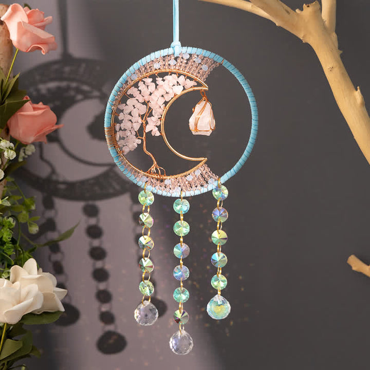 Olivenorma Rose Quartz Moon Pendant Sun Catcher Wind Chime - image 2