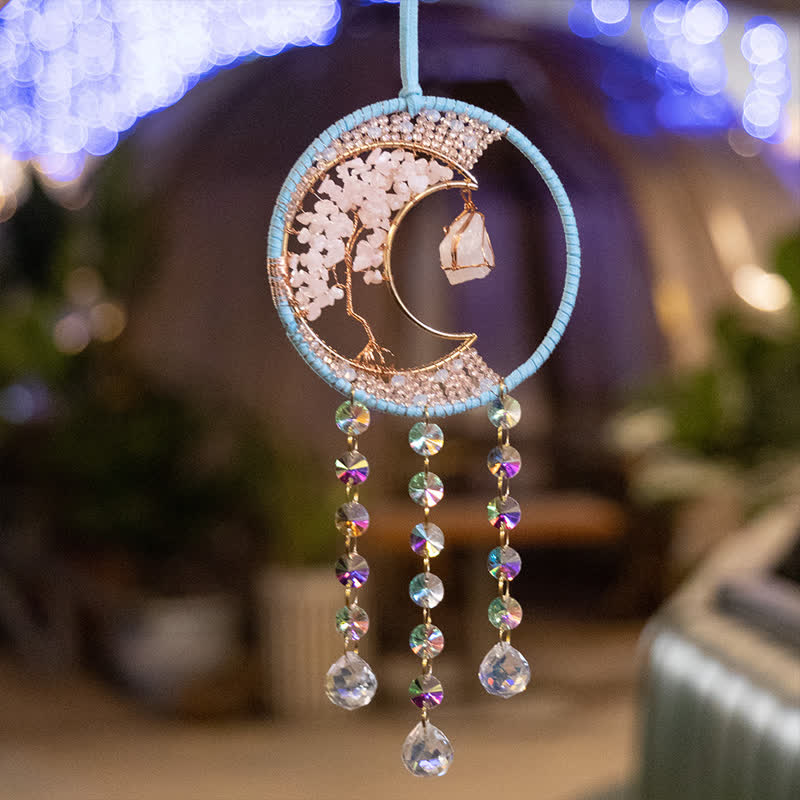 Olivenorma Rose Quartz Moon Pendant Sun Catcher Wind Chime - Rose Quartz - image 0