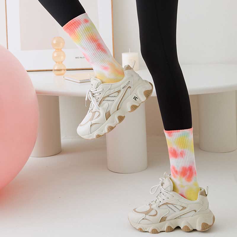 Olivenorma Medium-Tube Tie-Dye Anti-Slip Grip Pilates Barre Workout Socks with Breathable Stretch Comfort Yoga Socks - image 7