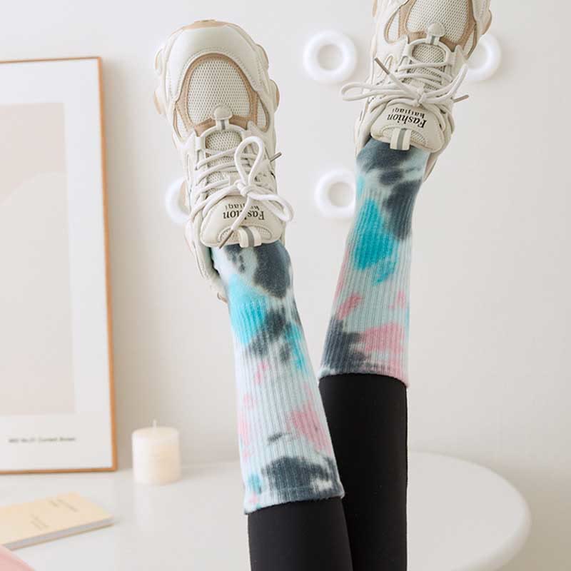 Olivenorma Medium-Tube Tie-Dye Anti-Slip Grip Pilates Barre Workout Socks with Breathable Stretch Comfort Yoga Socks - image 3