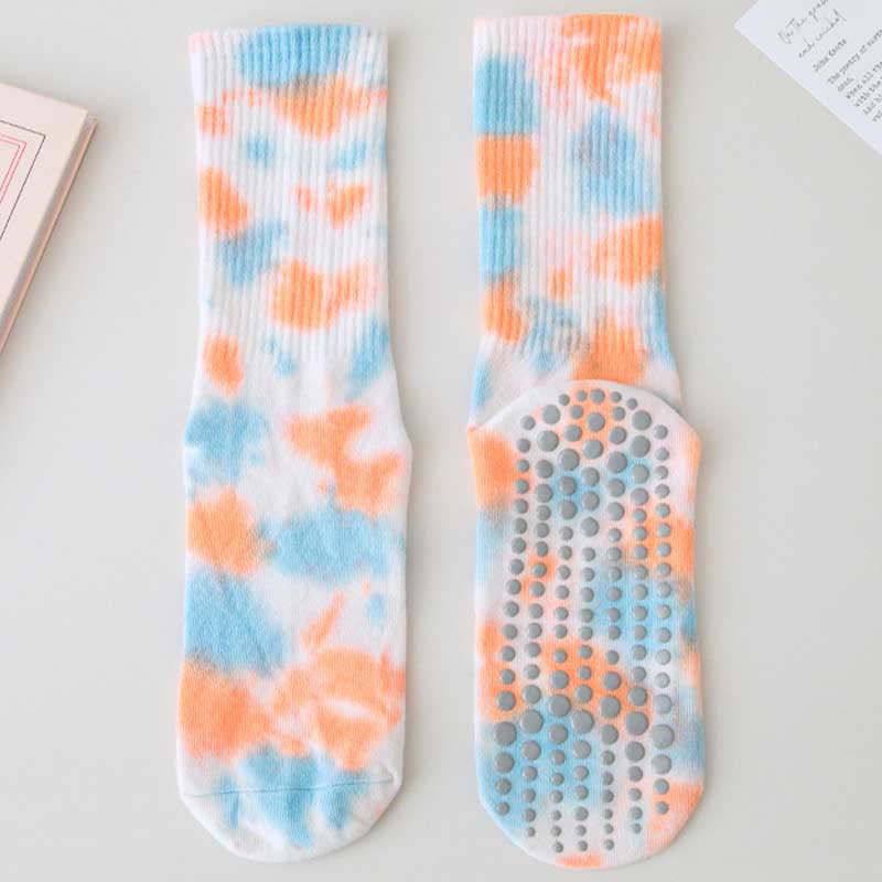 Olivenorma Medium-Tube Tie-Dye Anti-Slip Grip Pilates Barre Workout Socks with Breathable Stretch Comfort Yoga Socks - LightSkyBlue - 10 Pairs - image 19