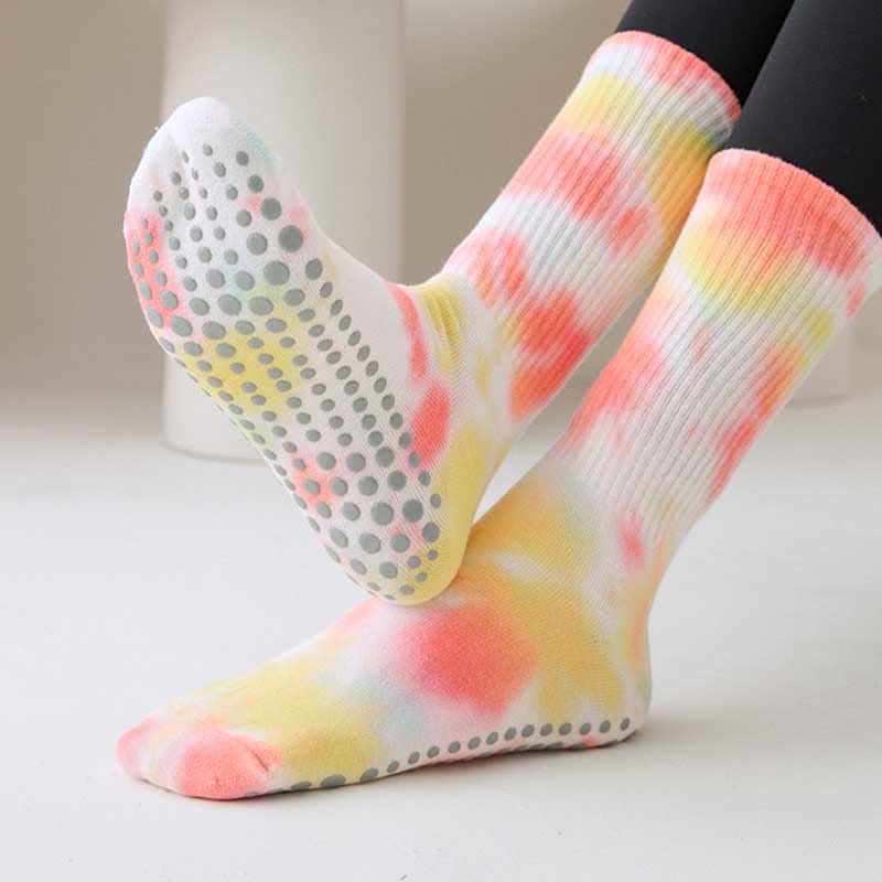 Olivenorma Medium-Tube Tie-Dye Anti-Slip Grip Pilates Barre Workout Socks with Breathable Stretch Comfort Yoga Socks - image 6