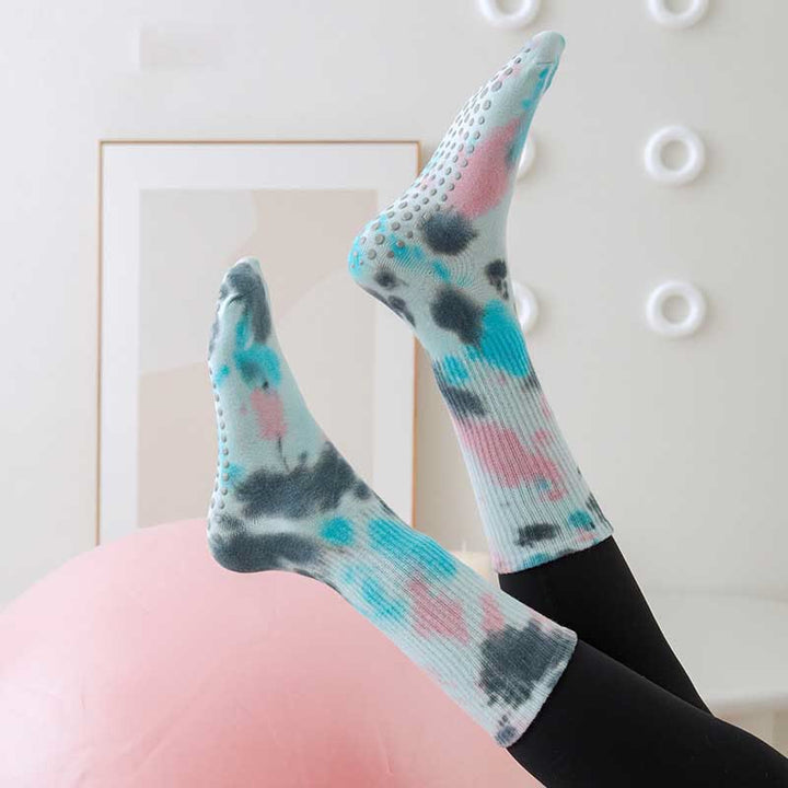 Olivenorma Medium-Tube Tie-Dye Anti-Slip Grip Pilates Barre Workout Socks with Breathable Stretch Comfort Yoga Socks - image 0