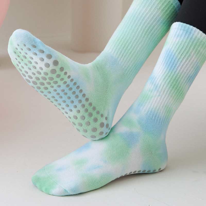 Olivenorma Medium-Tube Tie-Dye Anti-Slip Grip Pilates Barre Workout Socks with Breathable Stretch Comfort Yoga Socks - image 11