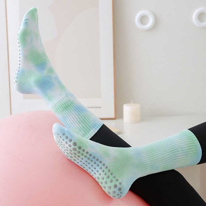 Olivenorma Medium-Tube Tie-Dye Anti-Slip Grip Pilates Barre Workout Socks with Breathable Stretch Comfort Yoga Socks - image 13