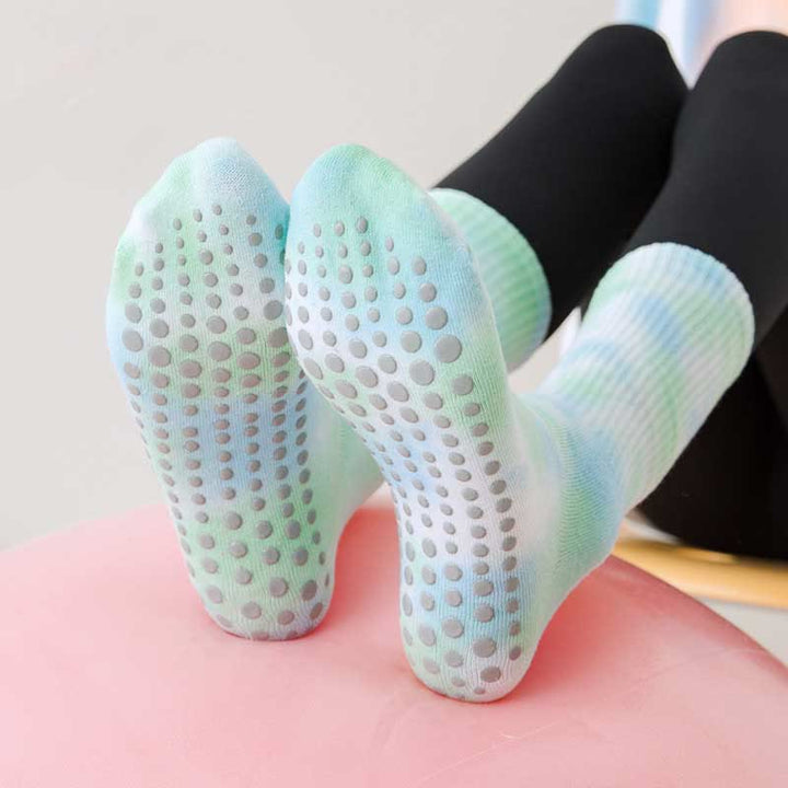 Olivenorma Medium-Tube Tie-Dye Anti-Slip Grip Pilates Barre Workout Socks with Breathable Stretch Comfort Yoga Socks - image 12
