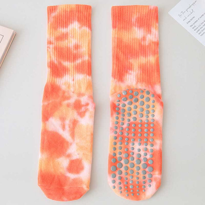 Olivenorma Medium-Tube Tie-Dye Anti-Slip Grip Pilates Barre Workout Socks with Breathable Stretch Comfort Yoga Socks - Tomato - 10 Pairs - image 20