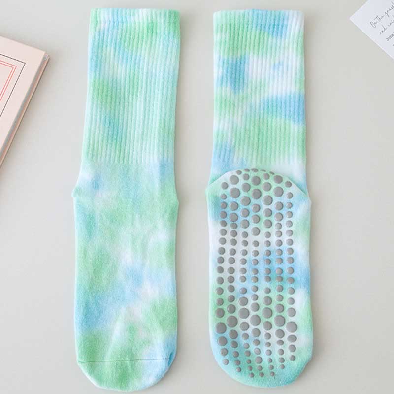 Olivenorma Medium-Tube Tie-Dye Anti-Slip Grip Pilates Barre Workout Socks with Breathable Stretch Comfort Yoga Socks - Aquamarine - 10 Pairs - image 10