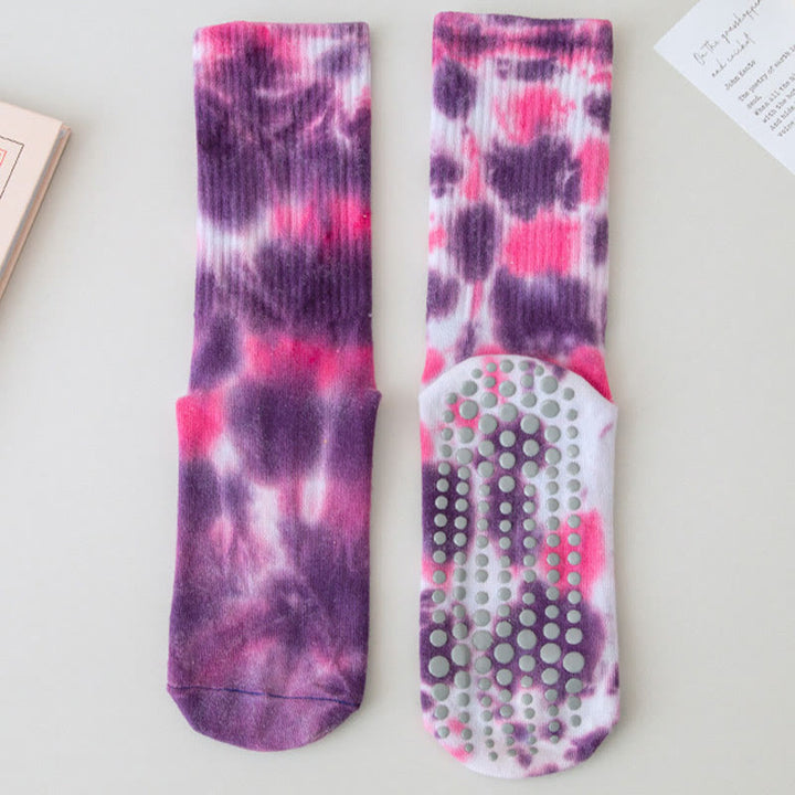 Olivenorma Medium-Tube Tie-Dye Anti-Slip Grip Pilates Barre Workout Socks with Breathable Stretch Comfort Yoga Socks - Indigo - 10 Pairs - image 14