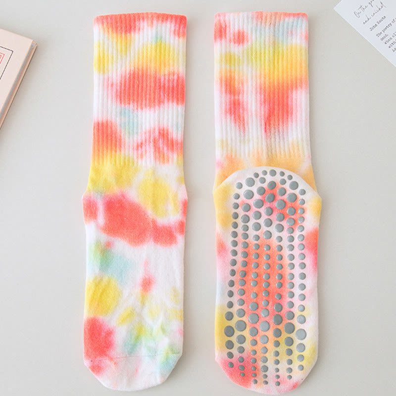 Olivenorma Medium-Tube Tie-Dye Anti-Slip Grip Pilates Barre Workout Socks with Breathable Stretch Comfort Yoga Socks - Salmon - 10 Pairs - image 5