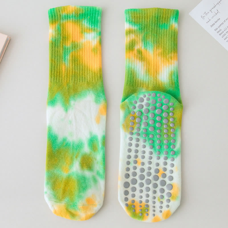 Olivenorma Medium-Tube Tie-Dye Anti-Slip Grip Pilates Barre Workout Socks with Breathable Stretch Comfort Yoga Socks - Lime - 10 Pairs - image 16