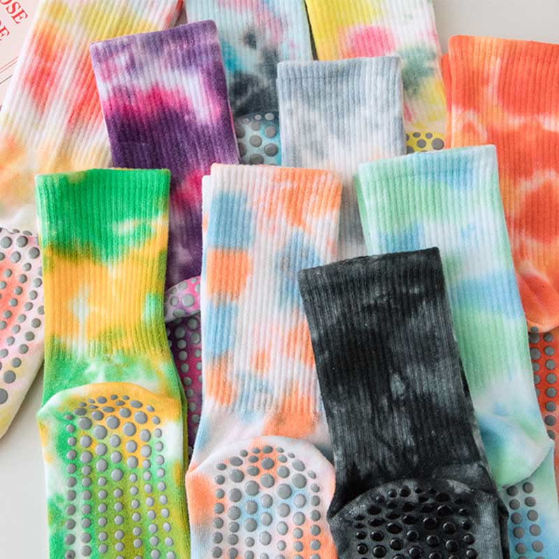 Olivenorma Medium-Tube Tie-Dye Anti-Slip Grip Pilates Barre Workout Socks with Breathable Stretch Comfort Yoga Socks - image 23