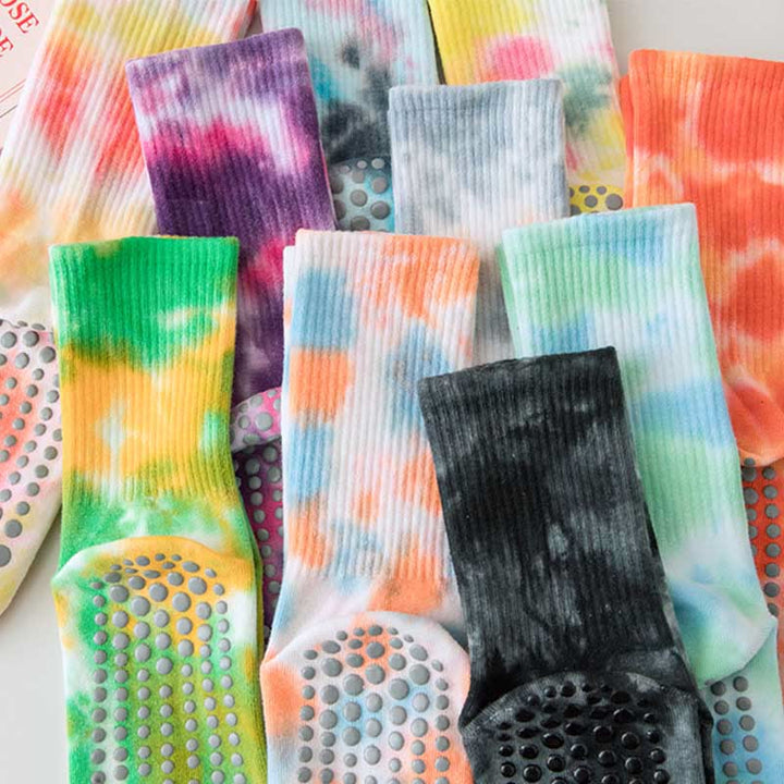Olivenorma Medium-Tube Tie-Dye Anti-Slip Grip Pilates Barre Workout Socks with Breathable Stretch Comfort Yoga Socks - image 23