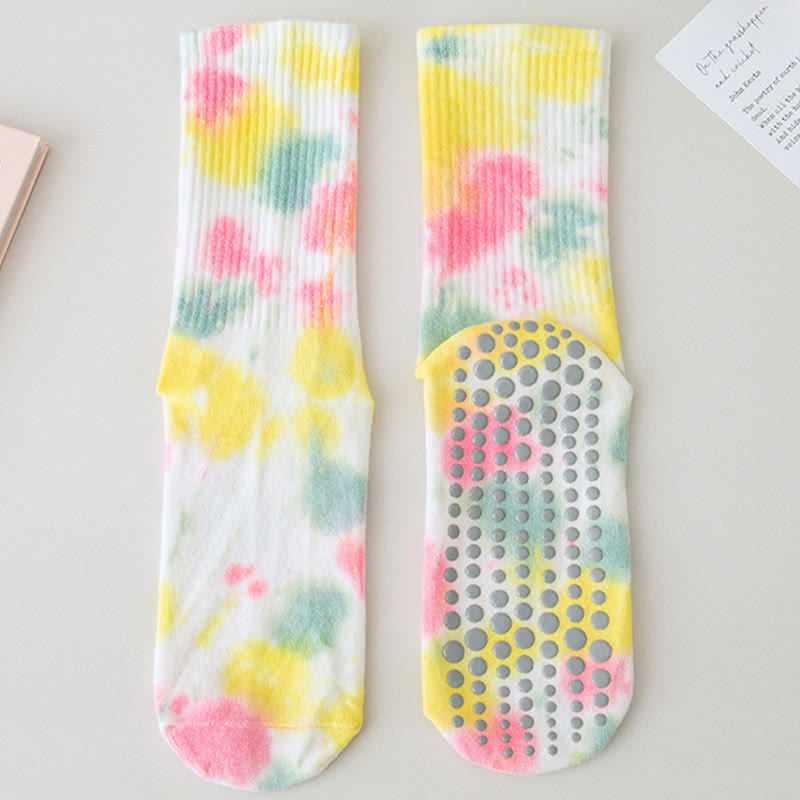 Olivenorma Medium-Tube Tie-Dye Anti-Slip Grip Pilates Barre Workout Socks with Breathable Stretch Comfort Yoga Socks - White - 10 Pairs - image 17