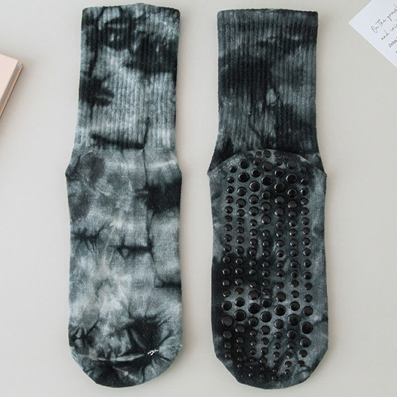 Olivenorma Medium-Tube Tie-Dye Anti-Slip Grip Pilates Barre Workout Socks with Breathable Stretch Comfort Yoga Socks - DarkSlateGray - 10 Pairs - image 15