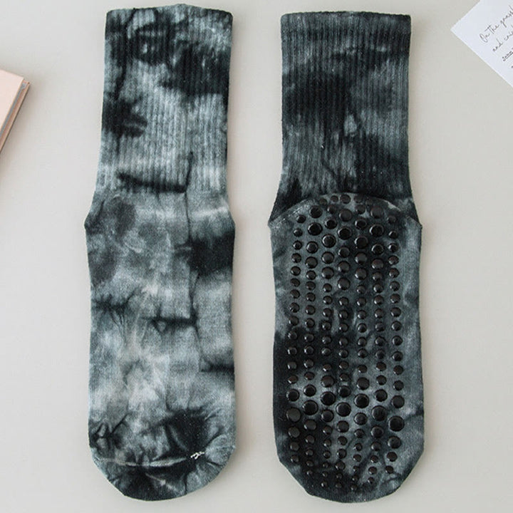 Olivenorma Medium-Tube Tie-Dye Anti-Slip Grip Pilates Barre Workout Socks with Breathable Stretch Comfort Yoga Socks - DarkSlateGray - 10 Pairs - image 15