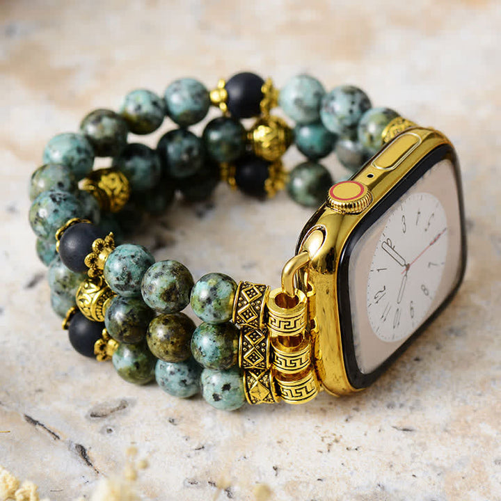 Olivenorma Rhodonite African Turquoise Beaded Apple Watch Strap - African Turquoise - Watch Dial Size:42-45mm - Large - image 0