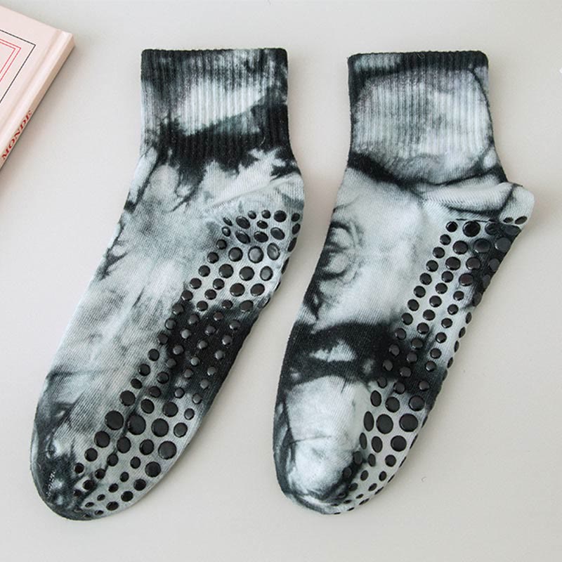 Olivenorma Tie-Dye Grip Workout Non-Slip Pilates Barre Training Socks with Breathable Cotton Stretch Fit Yoga Crew Socks - Black - 10 Pairs - image 8
