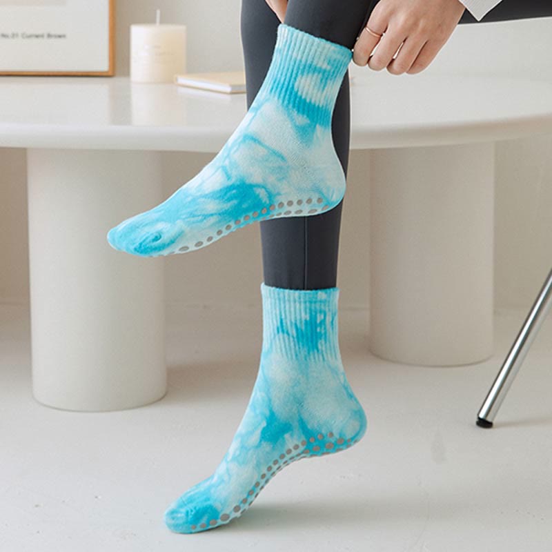 Olivenorma Tie-Dye Grip Workout Non-Slip Pilates Barre Training Socks with Breathable Cotton Stretch Fit Yoga Crew Socks - image 13