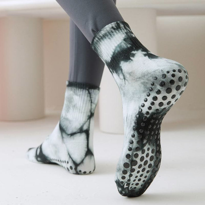 Olivenorma Tie-Dye Grip Workout Non-Slip Pilates Barre Training Socks with Breathable Cotton Stretch Fit Yoga Crew Socks - image 10