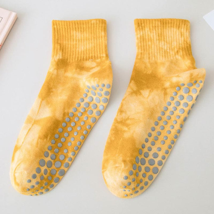 Olivenorma Tie-Dye Grip Workout Non-Slip Pilates Barre Training Socks with Breathable Cotton Stretch Fit Yoga Crew Socks - Yellow - 10 Pairs - image 1