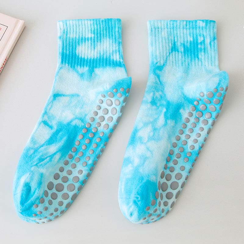 Olivenorma Tie-Dye Grip Workout Non-Slip Pilates Barre Training Socks with Breathable Cotton Stretch Fit Yoga Crew Socks - Blue - 10 Pairs - image 12