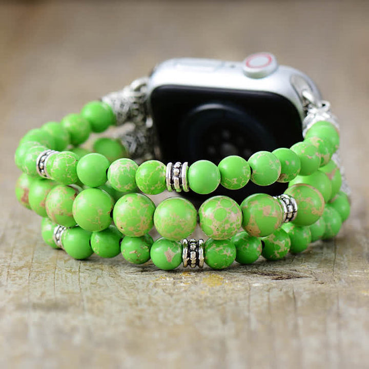 Olivenorma Chakra Emperor Stone Beaded Apple Watch Strap - Green Emperor Stone - Watch Dial Size:42-45mm - Large - image 4