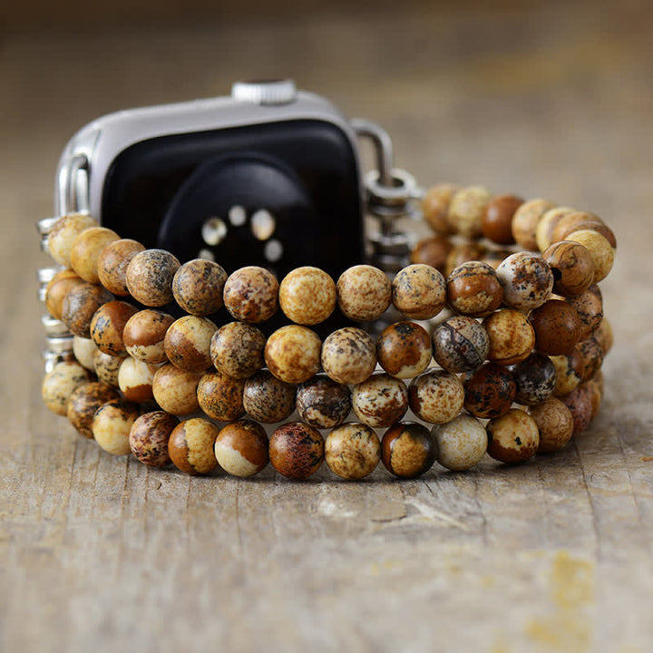 Olivenorma Rose Quartz Beaded Apple Watch Strap - Picture Jasper - Watch Dial Size:42-45mm - Large - image 3