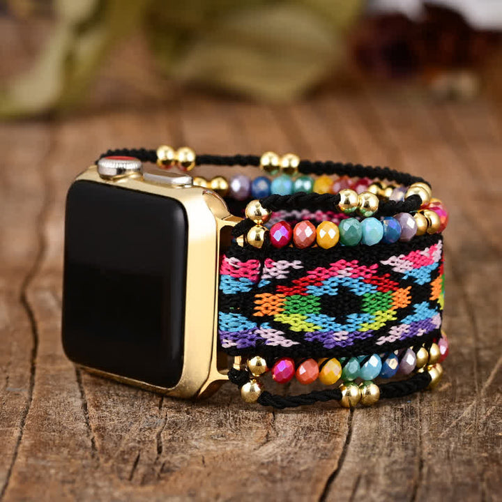 Olivenorma Bohemian Style Colorful Elastic Braided Apple Watch Strap - Watch Dial Size:42-45mm - Large: Approx 14cm-suitable for wrists of 5.75-6.5 inches - image 0
